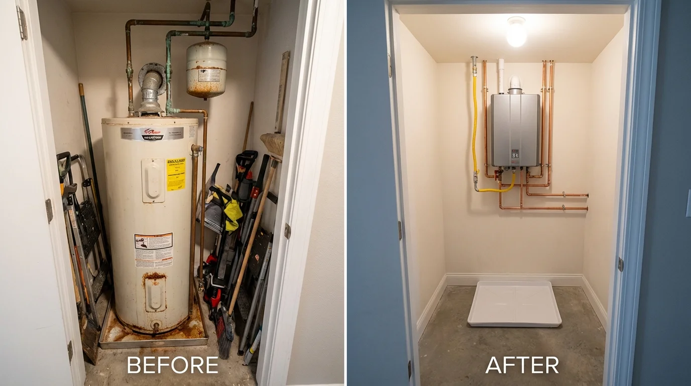 Tank water heater versus wall-mounted tankless unit comparison for Riverside, IL homeowners